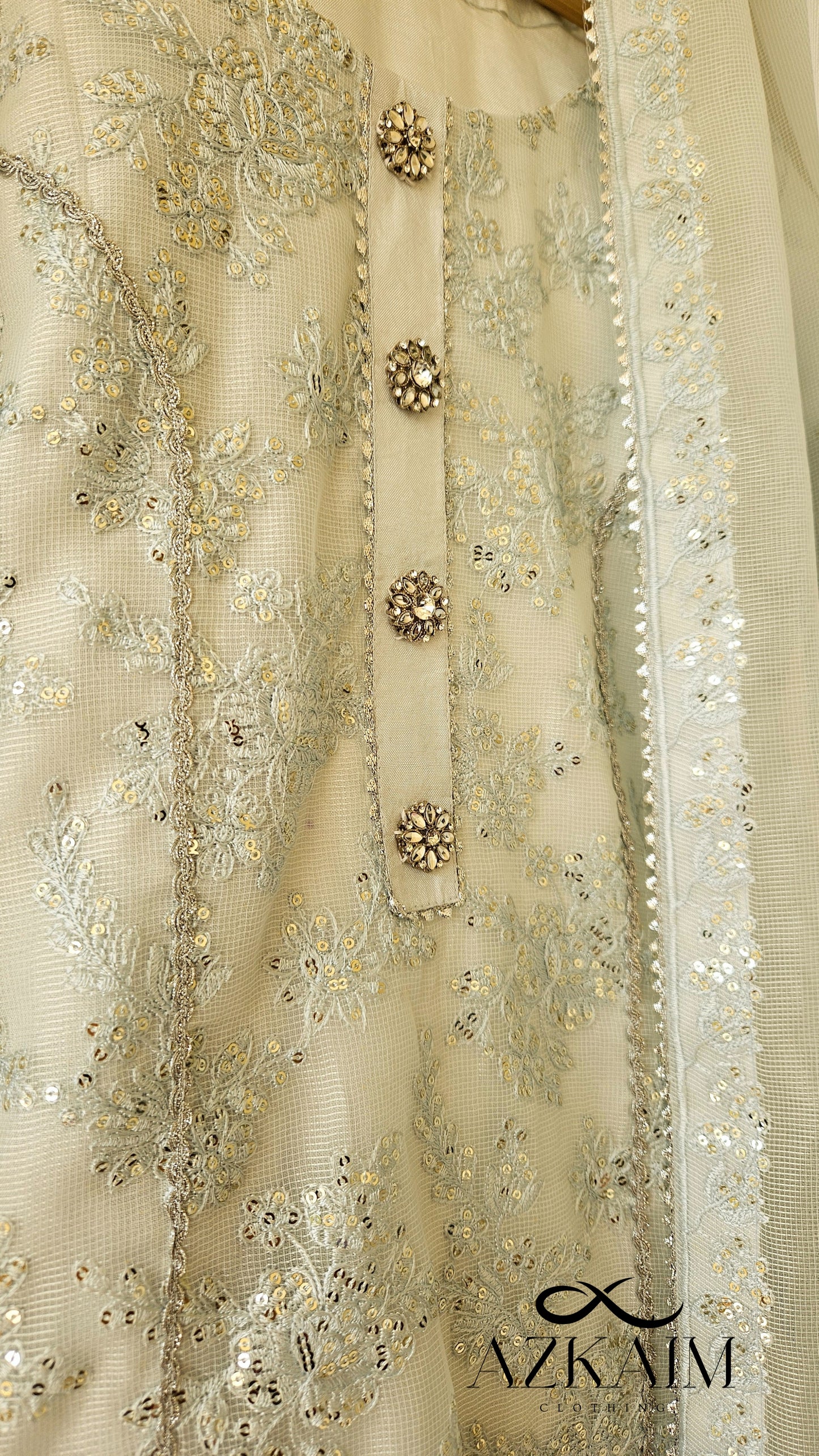 Ice Blue Sequin Work Khaadi Net - 3pcs