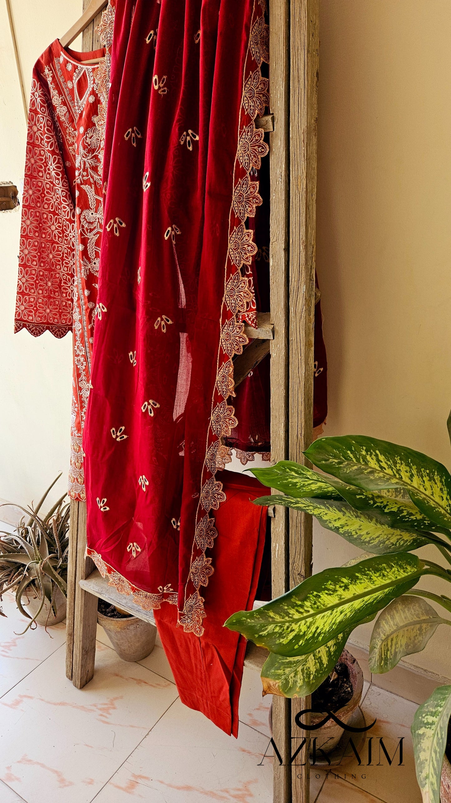 "Rustic Charm" Lawn Embroidered Dress - 3pcs