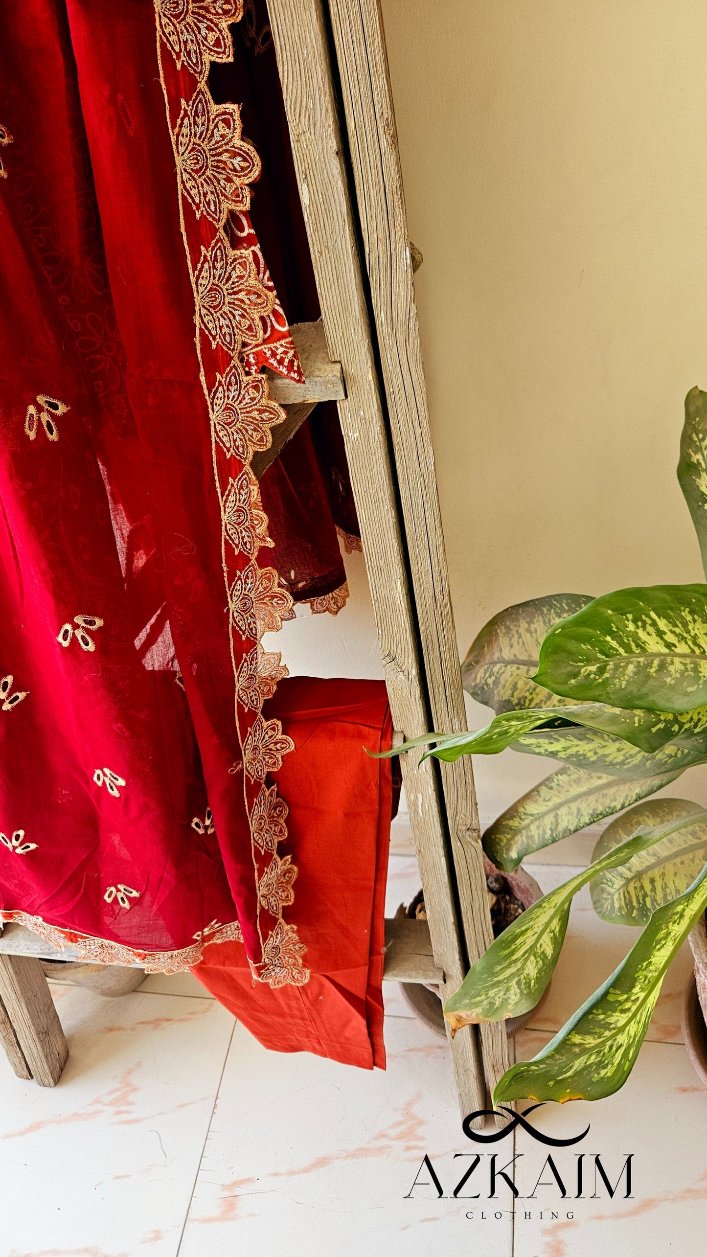 "Rustic Charm" Lawn Embroidered Dress - 3pcs