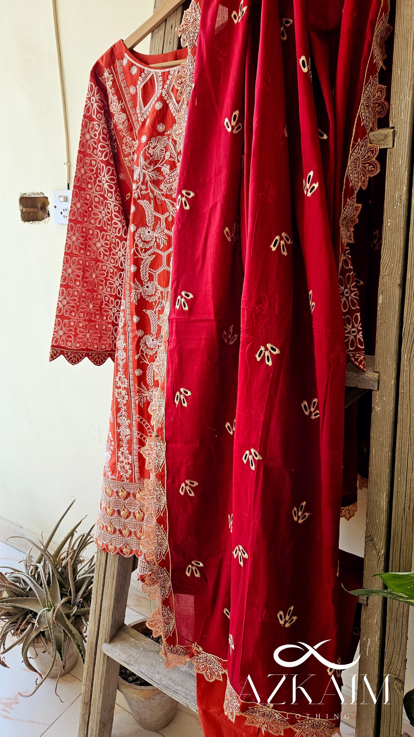 "Rustic Charm" Lawn Embroidered Dress - 3pcs