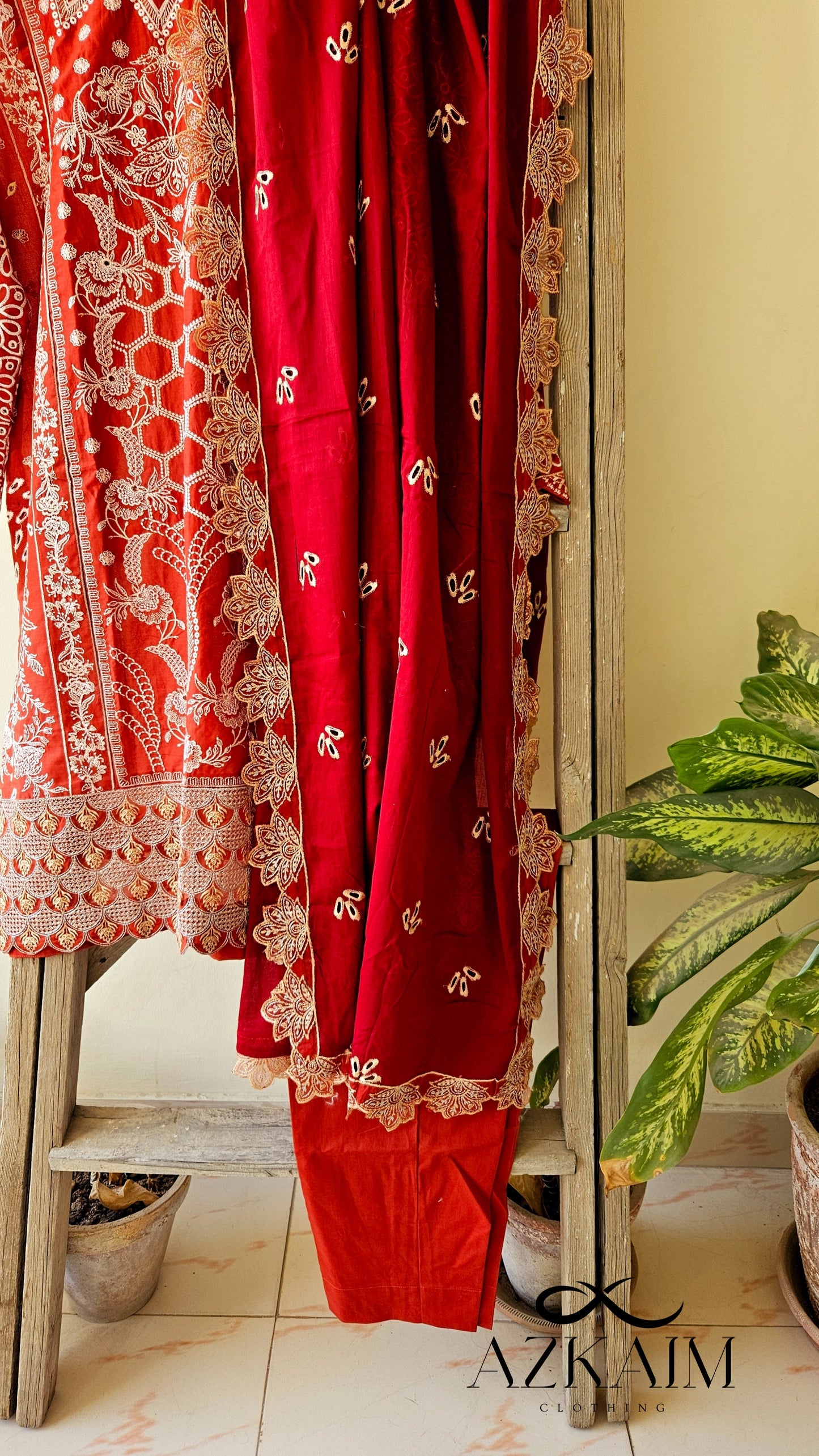 "Rustic Charm" Lawn Embroidered Dress - 3pcs