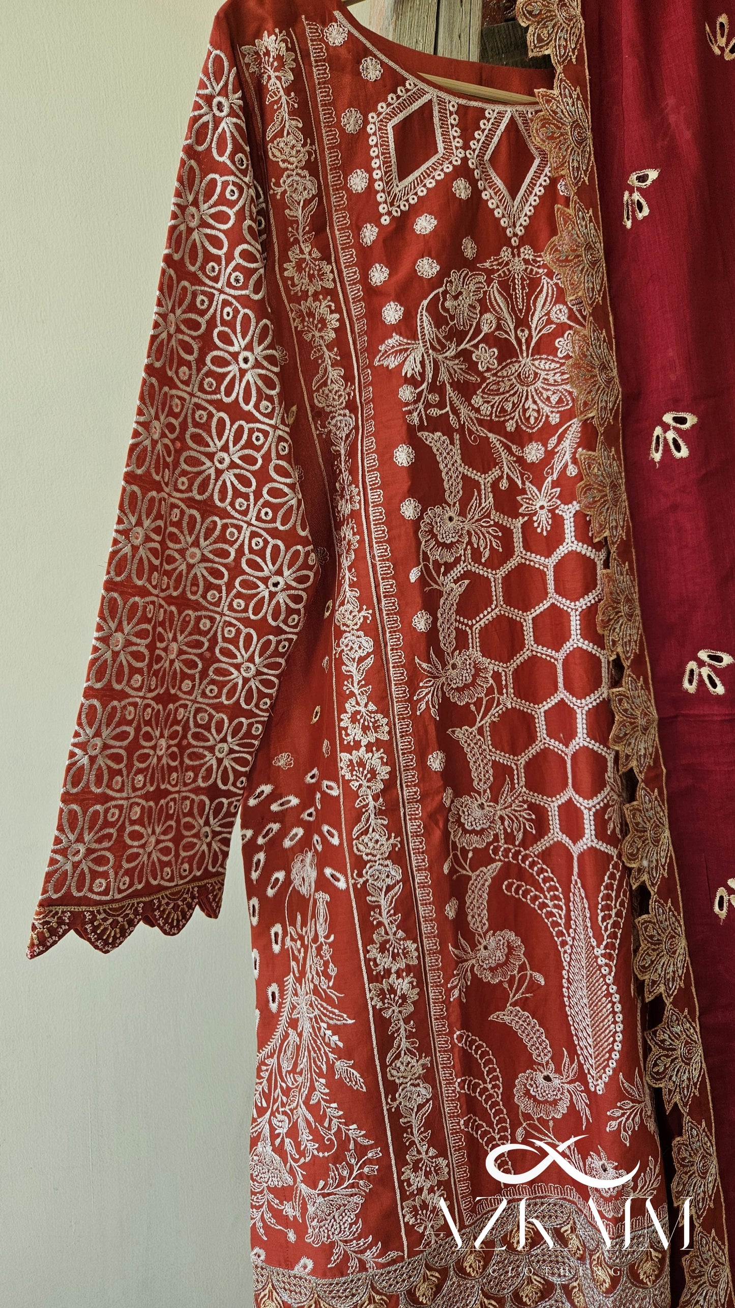 "Rustic Charm" Lawn Embroidered Dress - 3pcs