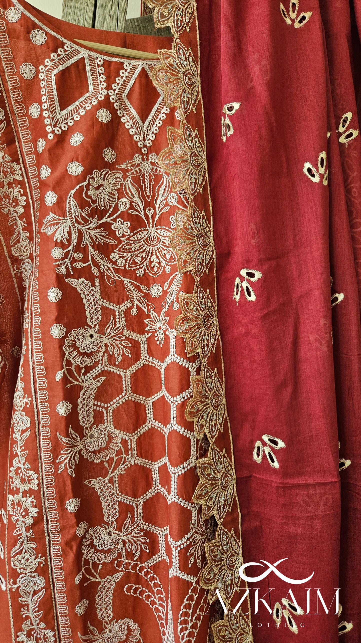 "Rustic Charm" Lawn Embroidered Dress - 3pcs