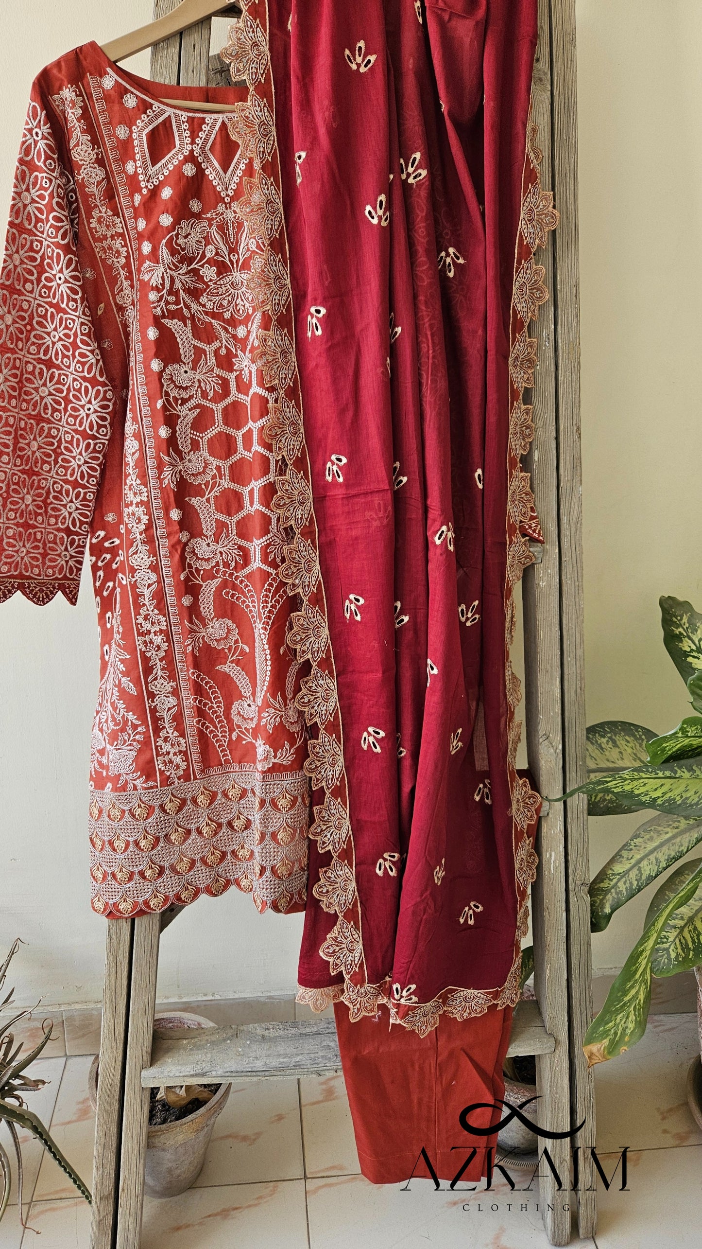 "Rustic Charm" Lawn Embroidered Dress - 3pcs