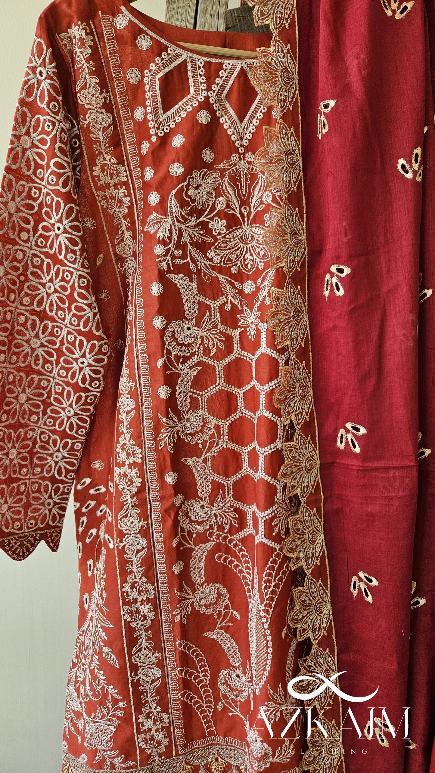 "Rustic Charm" Lawn Embroidered Dress - 3pcs