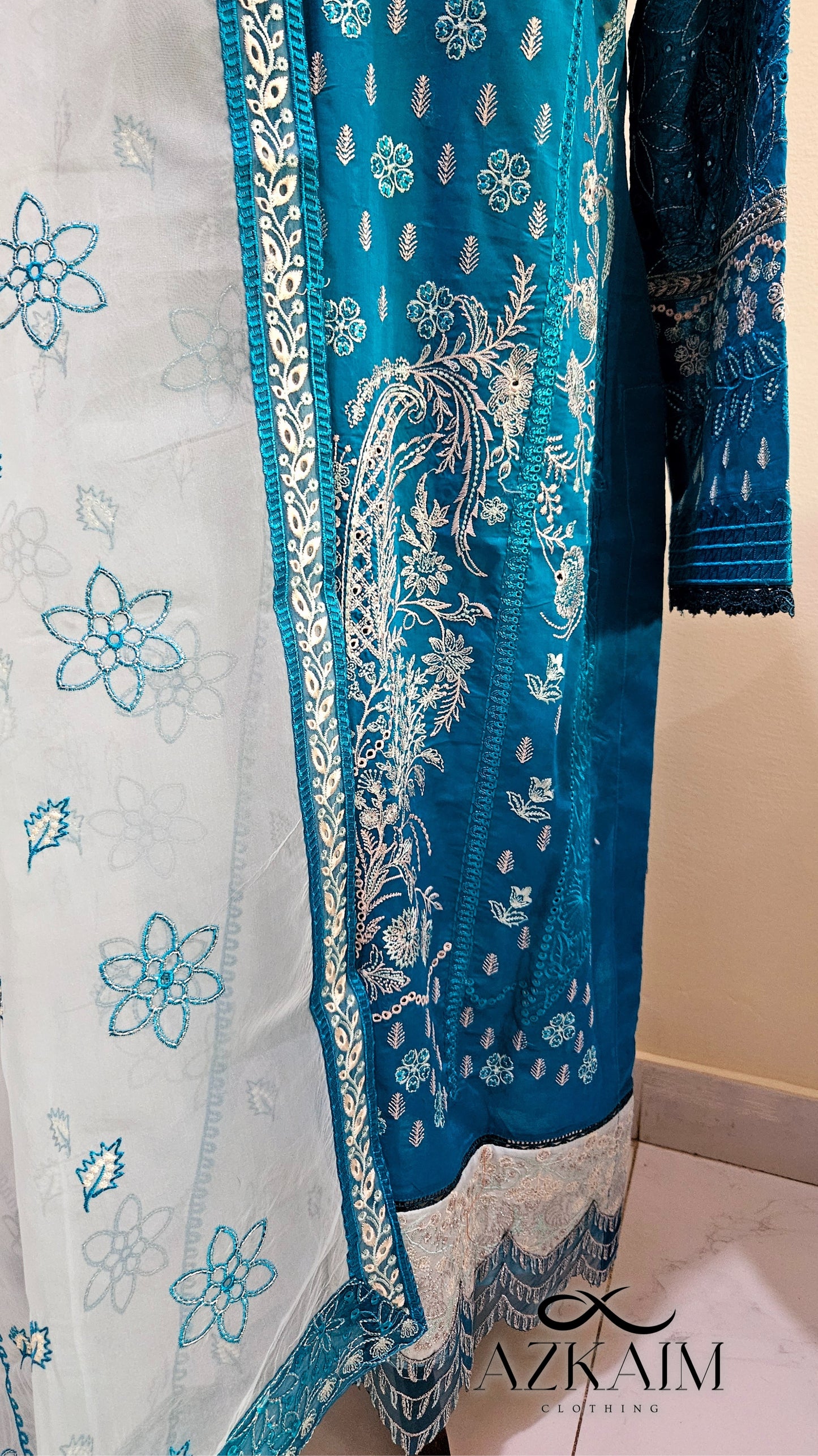 "Oceanic Charm" - Lawn Embroidered Dress - 3pcs
