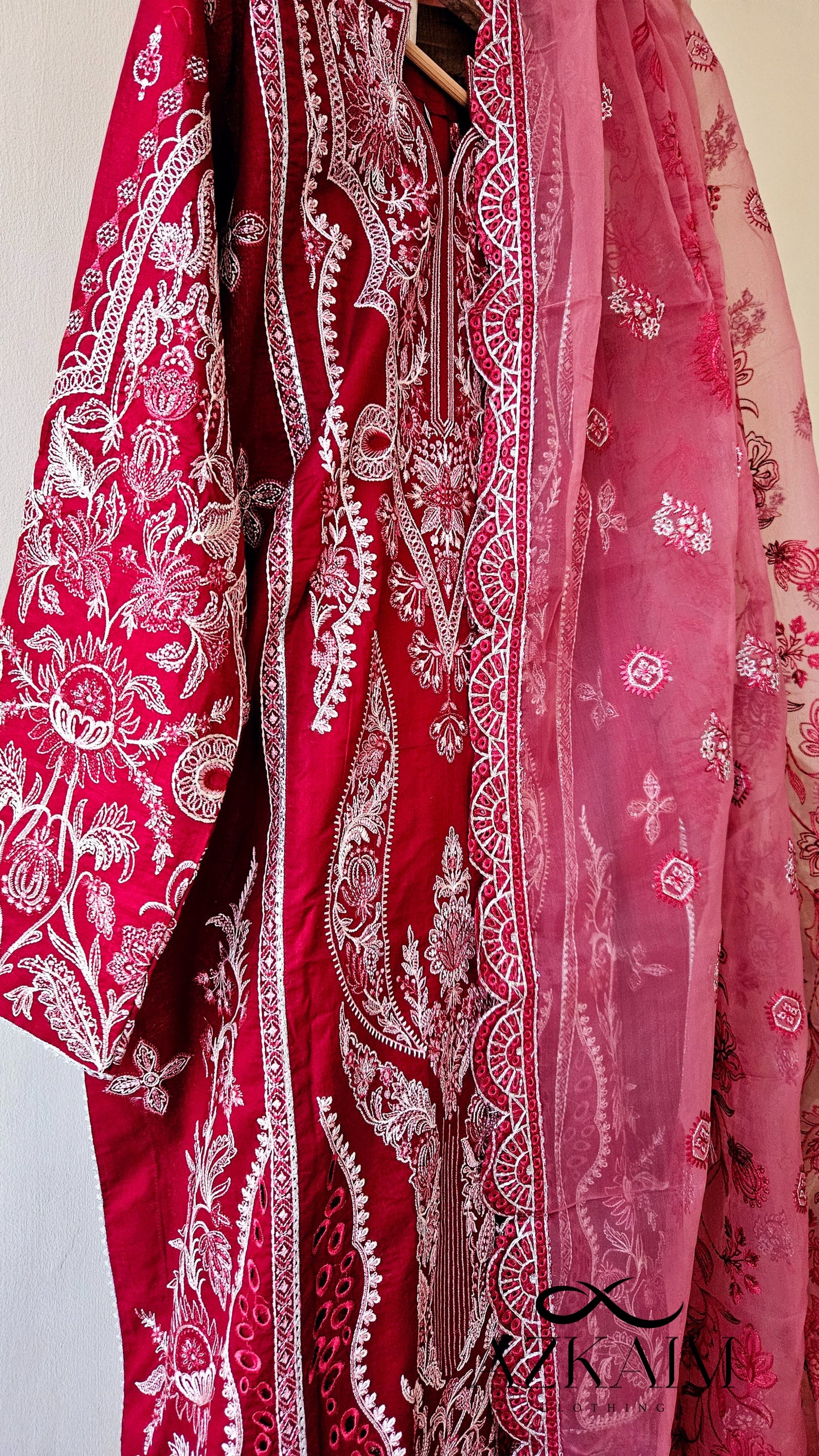 "Romantic Red" Lawn Embroidered Dress - 3pcs