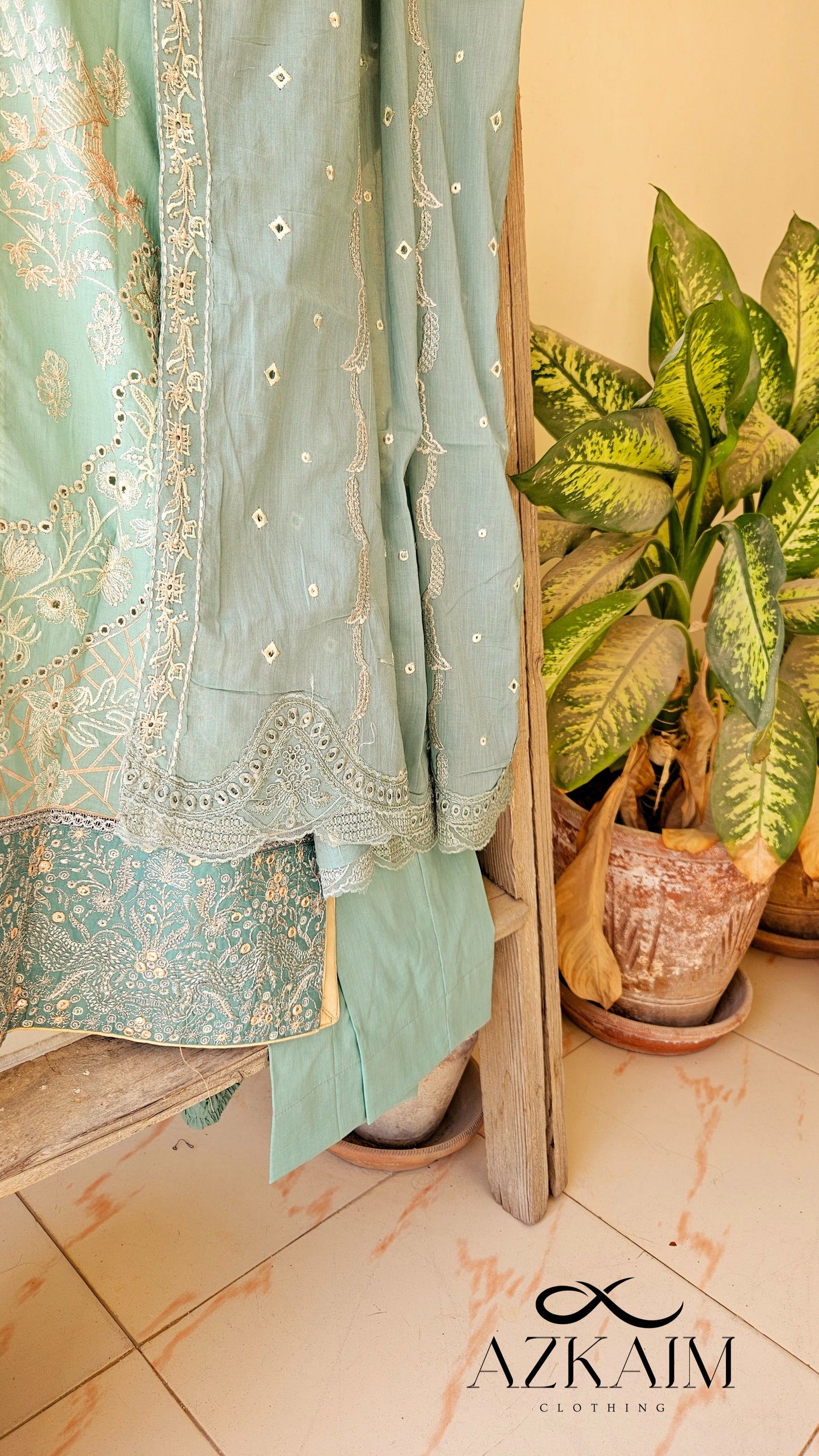 Pistachio Green Lawn Embroidered Dress - 3pcs
