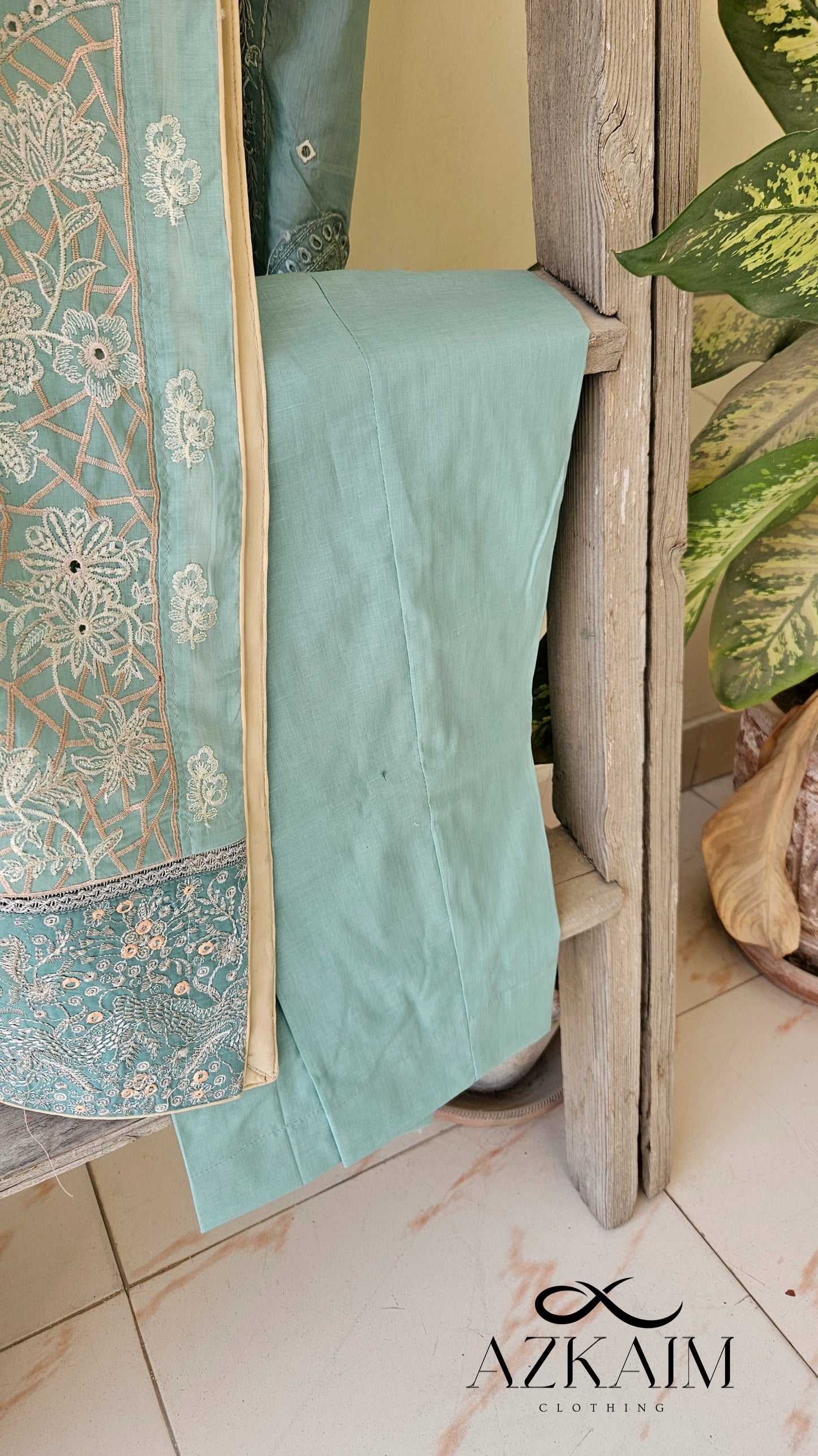 Pistachio Green Lawn Embroidered Dress - 3pcs