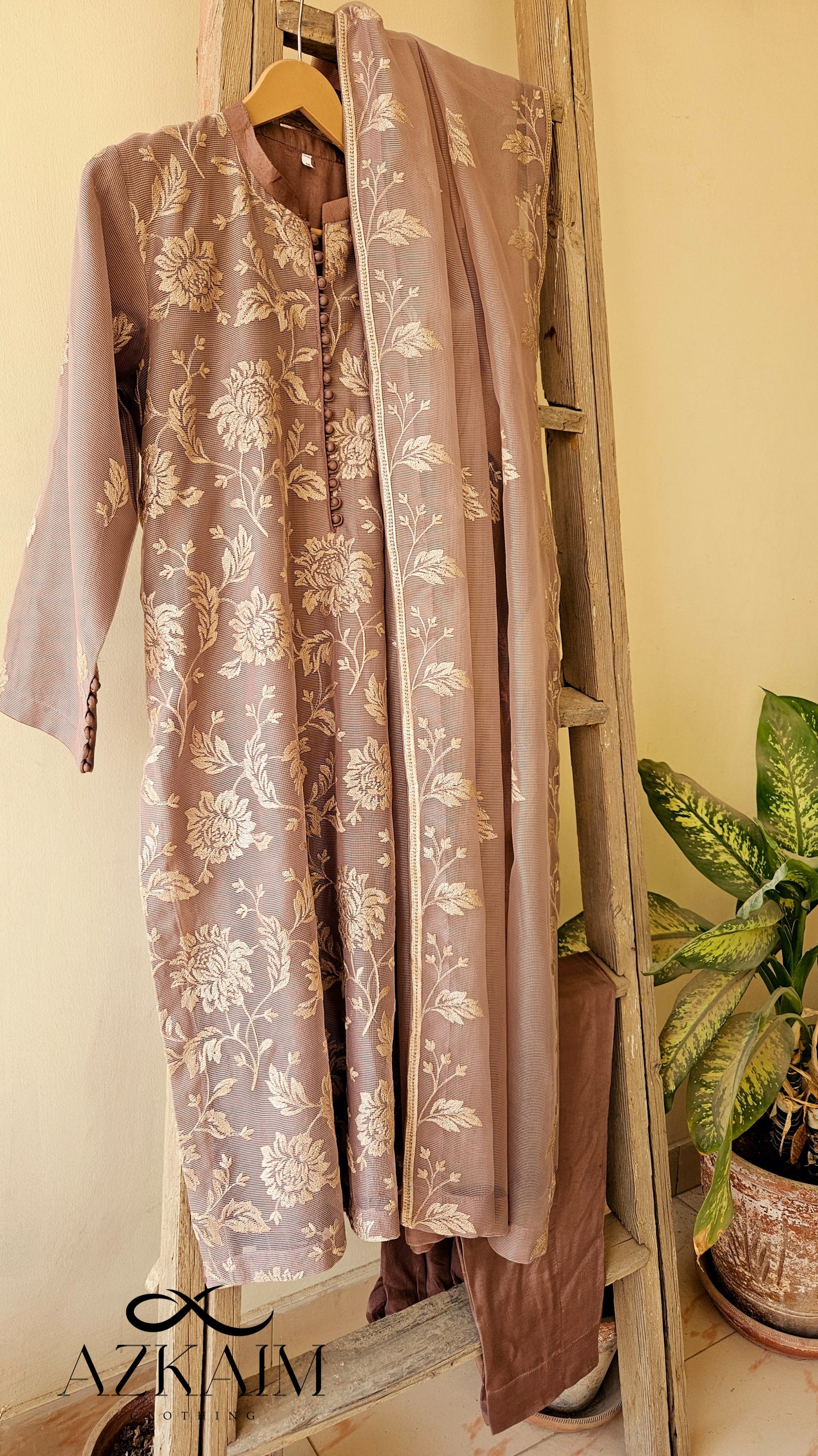 Onion Pink Khaadi Net Embroidered - 3pcs