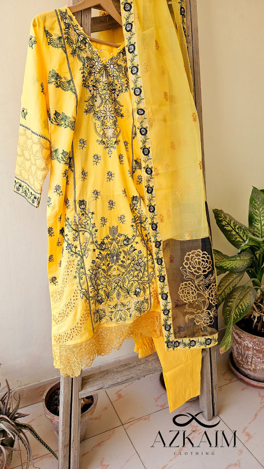 "Sunshine Yellow" Lawn Embroidered Dress - 3pcs