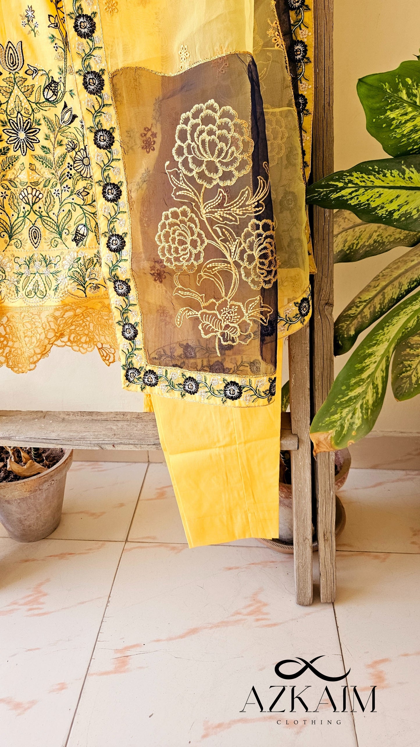 "Sunshine Yellow" Lawn Embroidered Dress - 3pcs