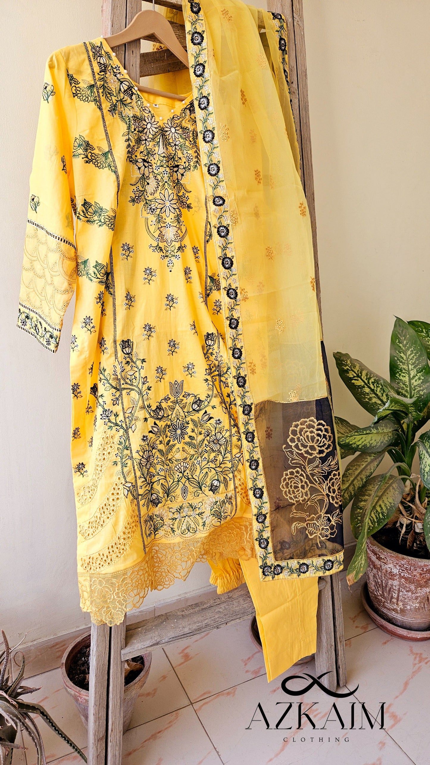 "Sunshine Yellow" Lawn Embroidered Dress - 3pcs
