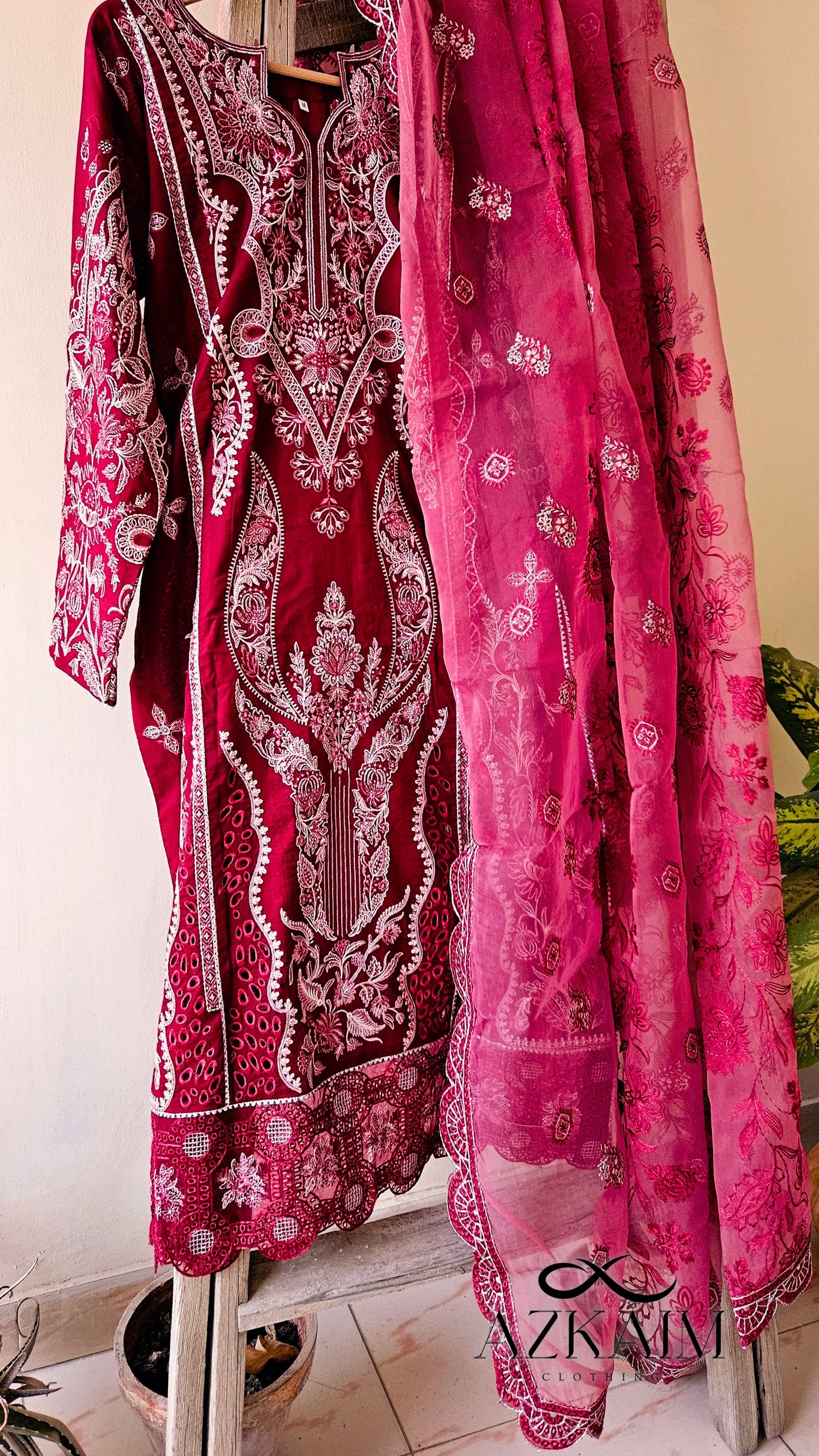 "Romantic Red" Lawn Embroidered Dress - 3pcs
