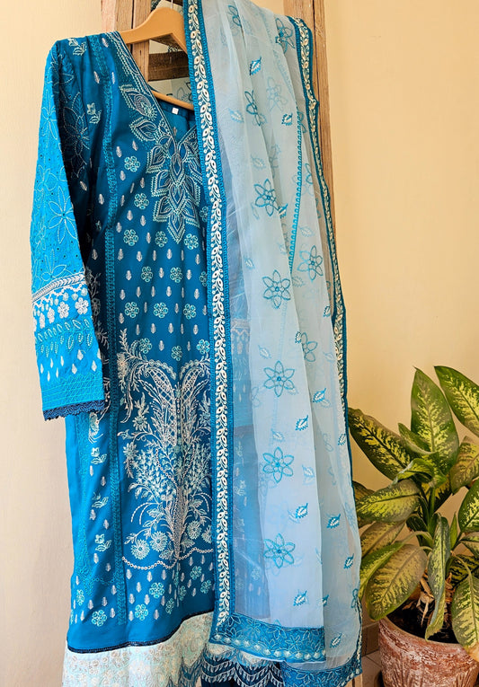 "Oceanic Charm" - Lawn Embroidered Dress - 3pcs