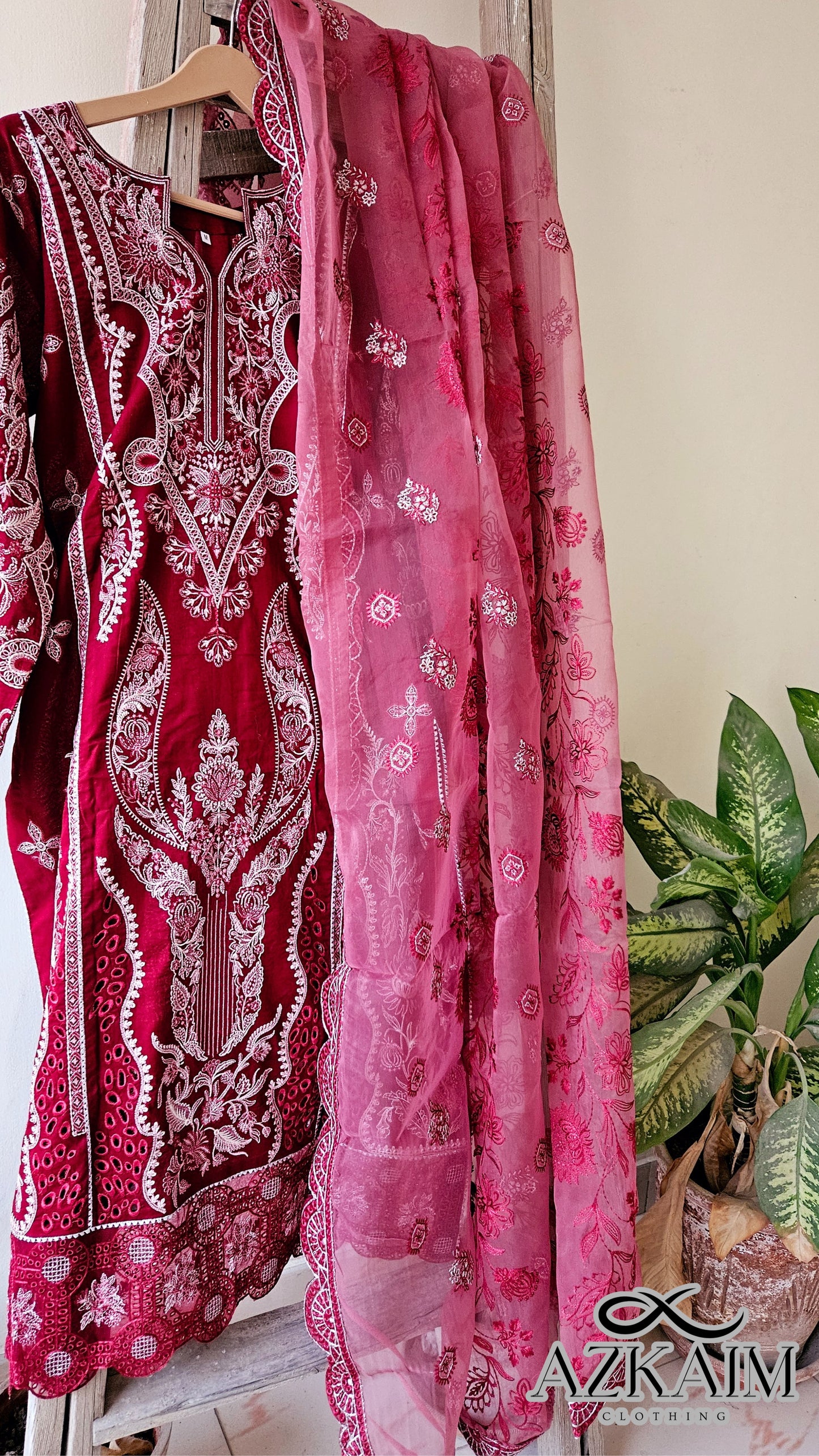 "Romantic Red" Lawn Embroidered Dress - 3pcs