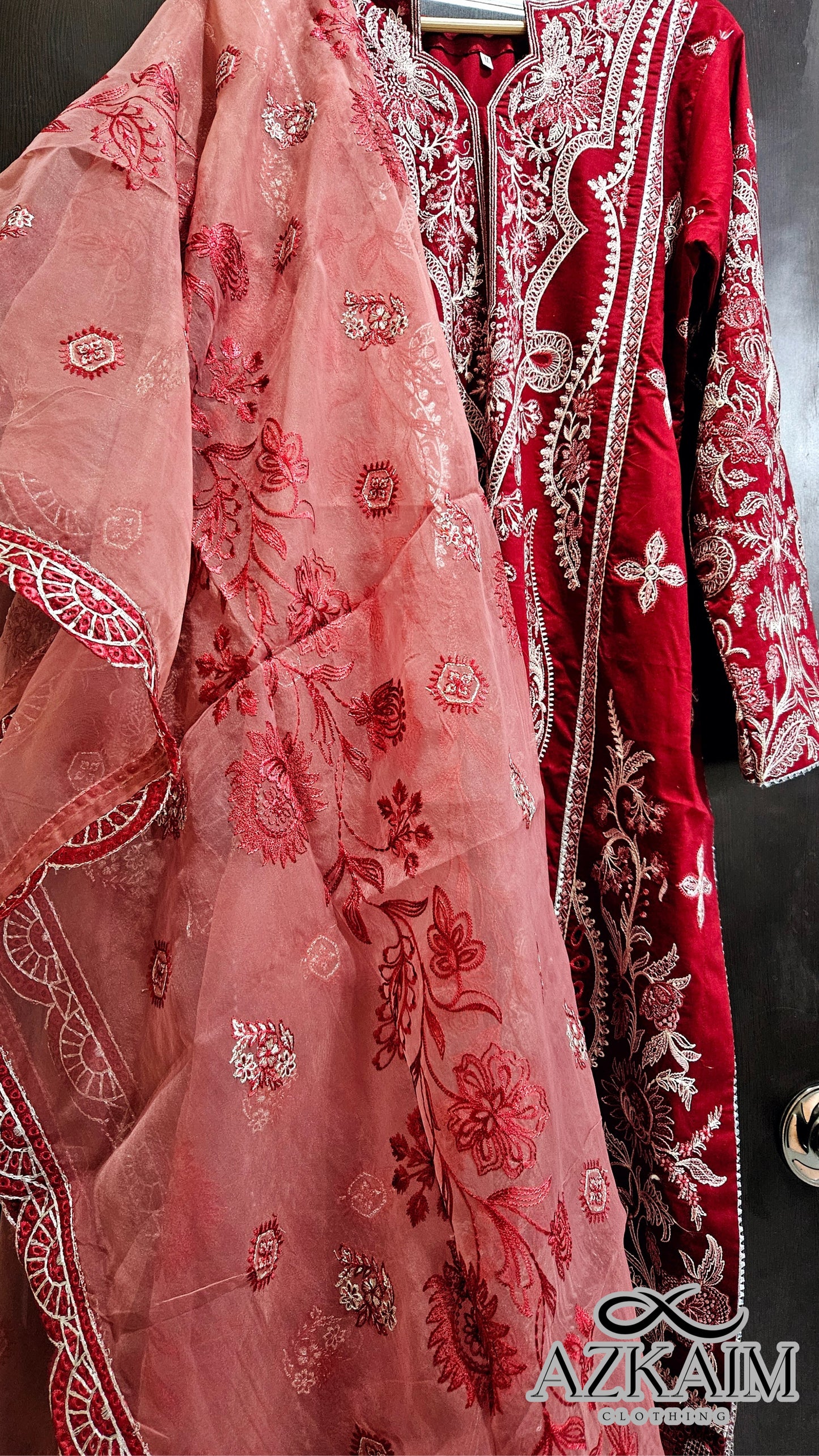 "Romantic Red" Lawn Embroidered Dress - 3pcs