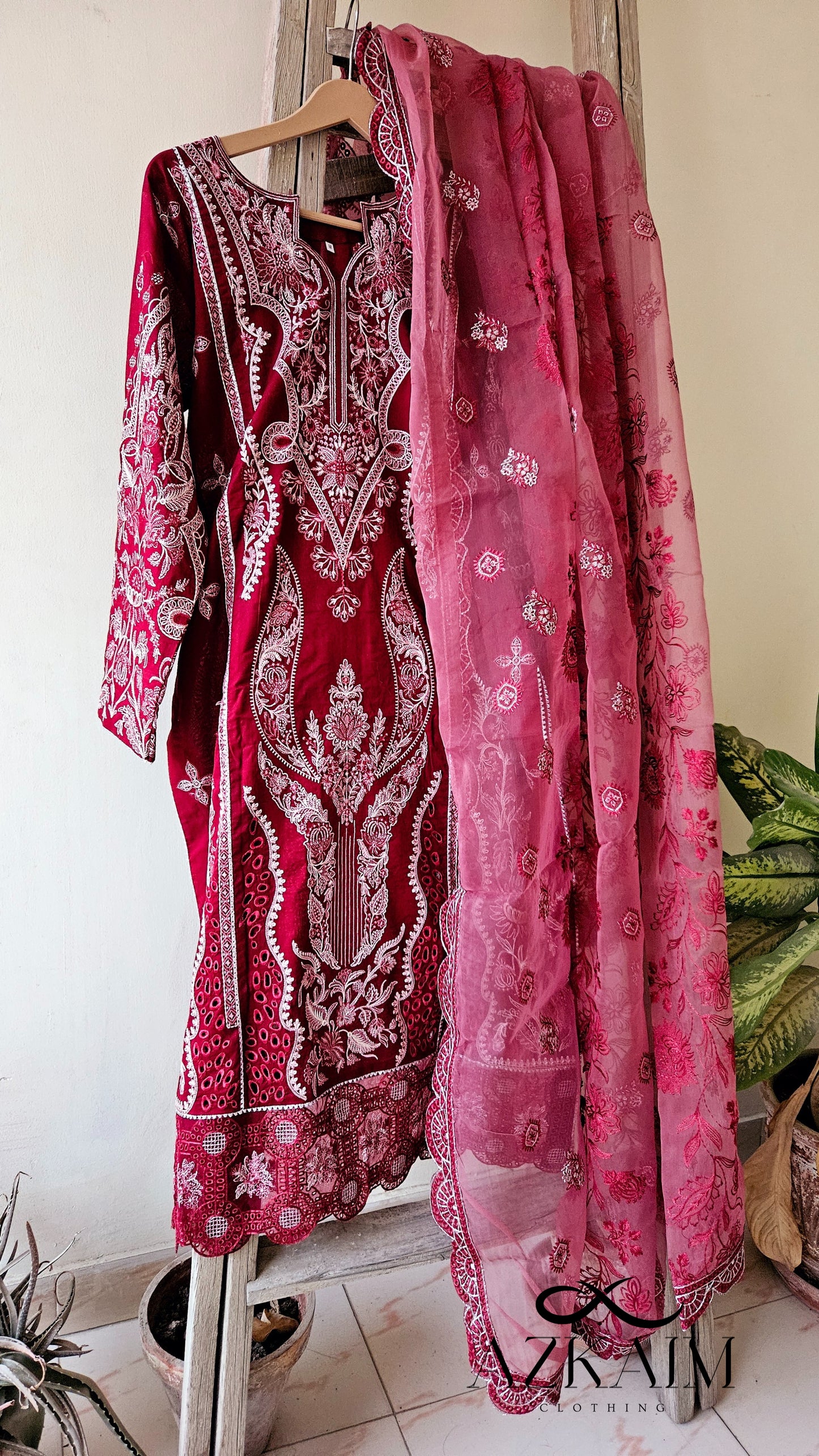 "Romantic Red" Lawn Embroidered Dress - 3pcs