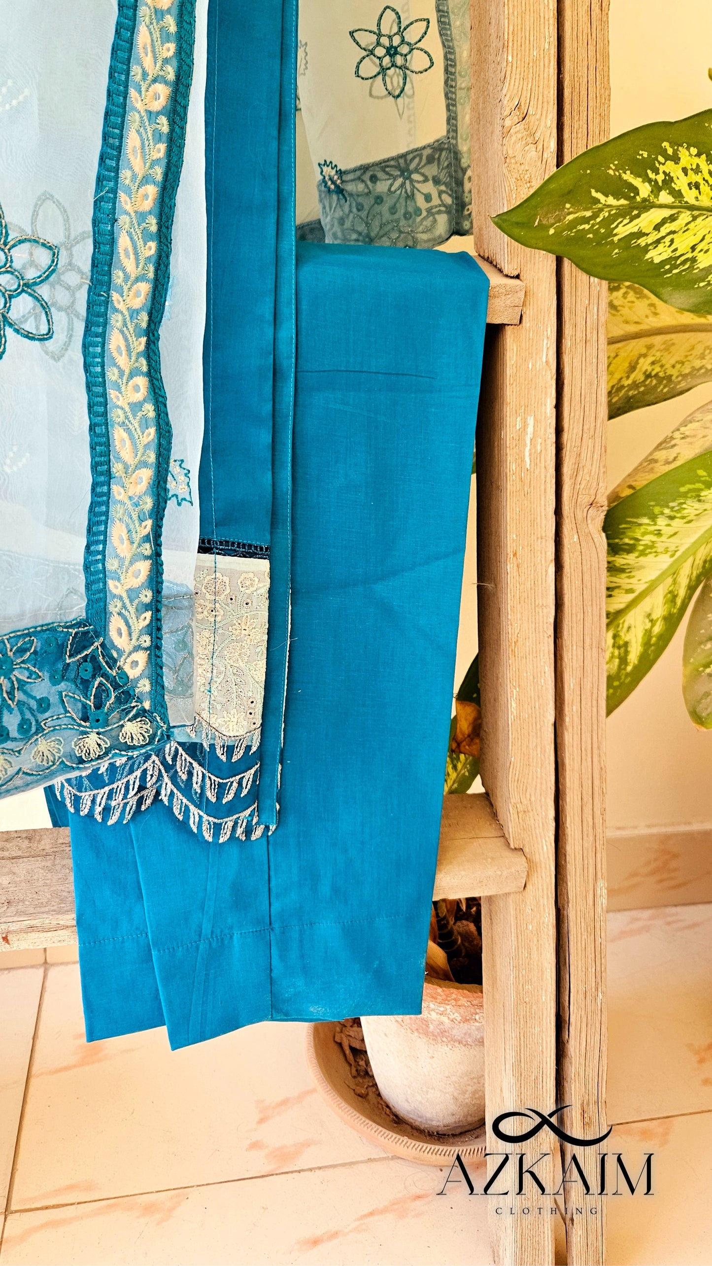 "Oceanic Charm" - Lawn Embroidered Dress - 3pcs